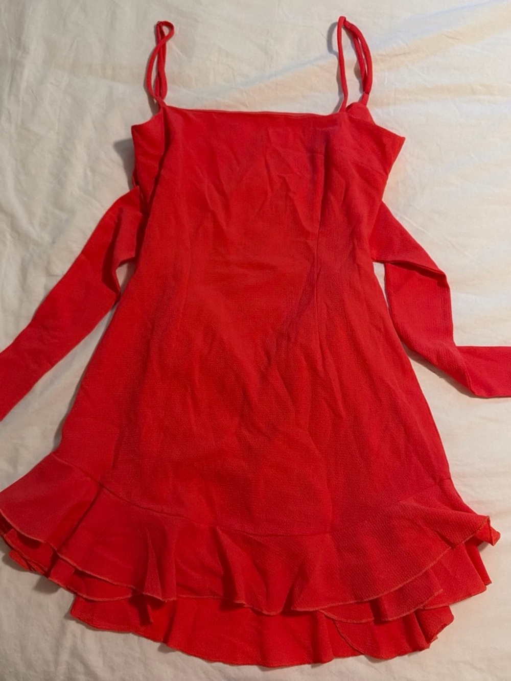 Lucy in the Sky Pink/Red Spaghetti-Strap Ruffle Mini Dress